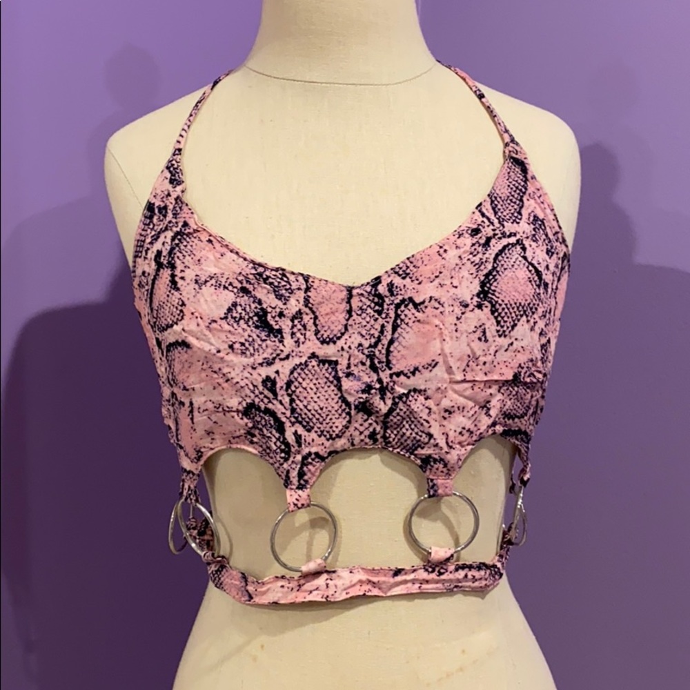 LF Pink Snakeskin Crop with Rings